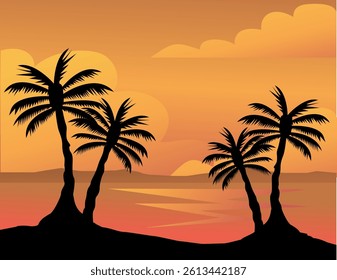 Summer color background with palm trees 