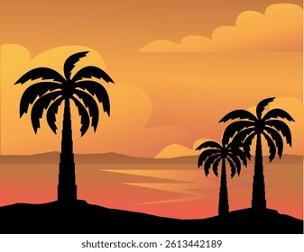 Summer color background with palm trees 