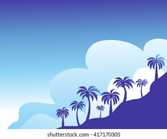 Summer color background with palm trees on the beach