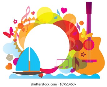 Summer color background with yacht. Vector illustration
