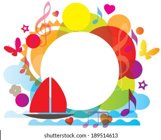 Summer color background with yacht. Vector illustration