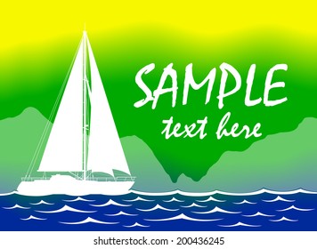 Summer Color Background With Yacht. Vector illustration. 