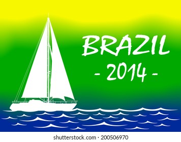 Summer Color Background With Yacht. Vector illustration. 