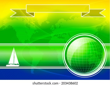 Summer Color Background With Yacht. Vector illustration. 