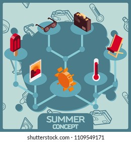 Summer color concept isometric icons. Vector illustration, EPS 10