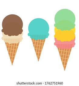 Summer color flat ice cream on white background isolated vector illustration. Food concept. Cartoon dessert.