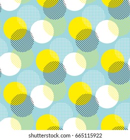 Summer color geometry seamless pattern vector illustration surface design for print and web. Memphis post-modernist style motif. Pop art repeatable fabric sample.