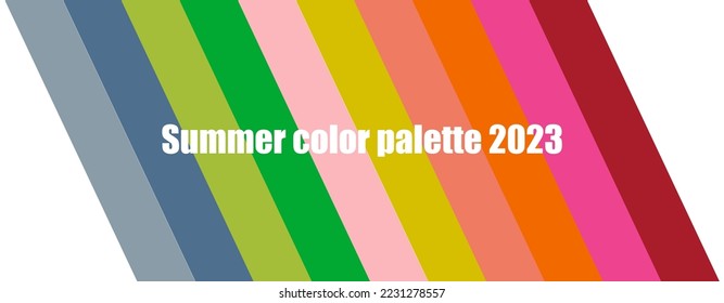 Summer color palette 2023 in RGB. Trend color guide collection stripes. Bright color set for fashion, home interior, design.