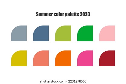 Summer color palette 2023 in RGB. Trend color guide collection. Bright color set for fashion, home interior, design.