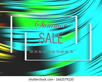 
Cartel color de verano. Diseño de fondo ondulado brillante, anuncio de venta. Ilustración vectorial, pasos 10.