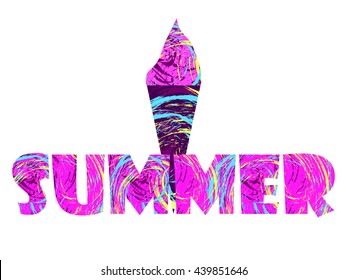 Summer colored lettering, grunge. Text with splashes, strokes of the brush. Word on the white background.