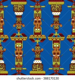summer colored totem poles, seamless vector pattern