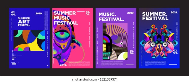 Summer Colorful Art and Music Festival Poster and Cover Template for Event, Magazine, and Web Banner.