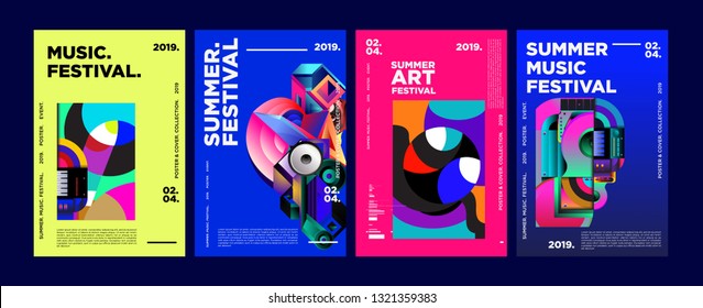 Summer Colorful Art and Music Festival Poster and Cover Template for Event, Magazine, and Web Banner.