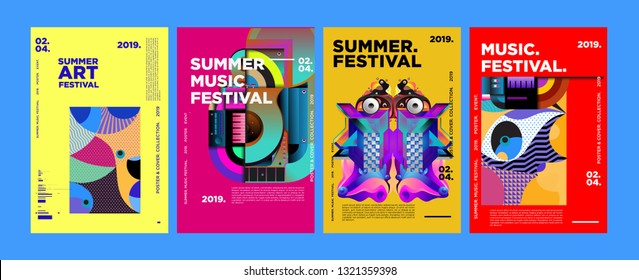 Summer Colorful Art and Music Festival Poster and Cover Template for Event, Magazine, and Web Banner.
