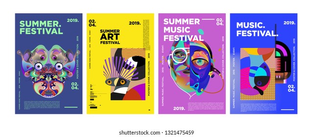 Summer Colorful Art and Music Festival Poster and Cover Template for Event, Magazine, and Web Banner.
