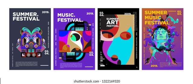 Summer Colorful Art and Music Festival Poster and Cover Template for Event, Magazine, and Web Banner.