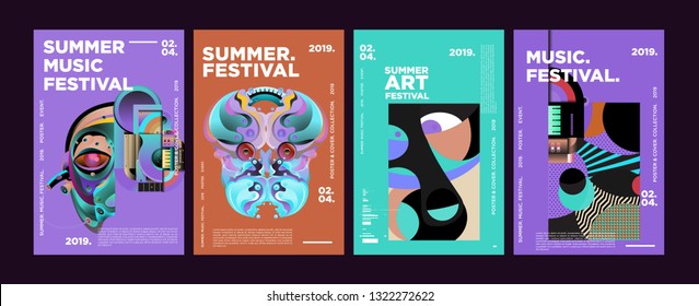 Summer Colorful Art and Music Festival Poster and Cover Template for Event, Magazine, and Web Banner.