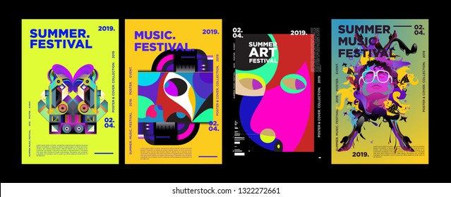 Summer Colorful Art and Music Festival Poster and Cover Template for Event, Magazine, and Web Banner.