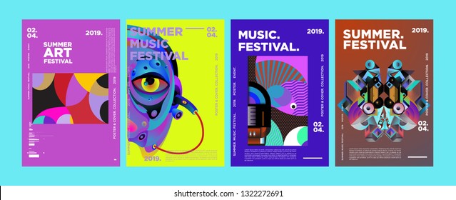 Summer Colorful Art and Music Festival Poster and Cover Template for Event, Magazine, and Web Banner.