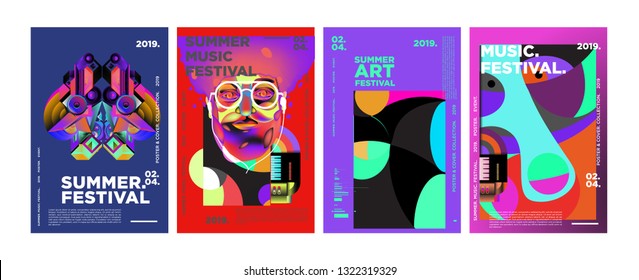 Summer Colorful Art and Music Festival Poster and Cover Template for Event, Magazine, and Web Banner.