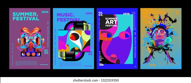 Summer Colorful Art and Music Festival Poster and Cover Template for Event, Magazine, and Web Banner.