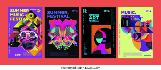 Summer Colorful Art and Music Festival Poster and Cover Template for Event, Magazine, and Web Banner.