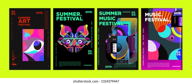 Summer Colorful Art and Music Festival Poster and Cover Template for Event, Magazine, and Web Banner.