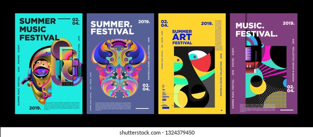 Summer Colorful Art and Music Festival Poster and Cover Template for Event, Magazine, and Web Banner.