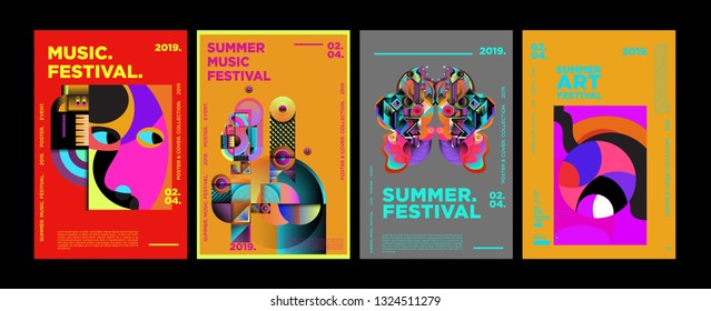 Summer Colorful Art and Music Festival Poster and Cover Template for Event, Magazine, and Web Banner.