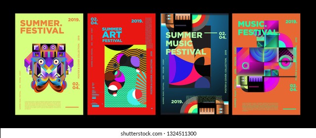 Summer Colorful Art and Music Festival Poster and Cover Template for Event, Magazine, and Web Banner.