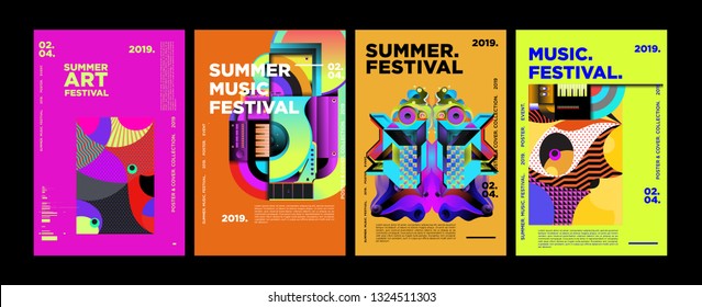 Summer Colorful Art and Music Festival Poster and Cover Template for Event, Magazine, and Web Banner.