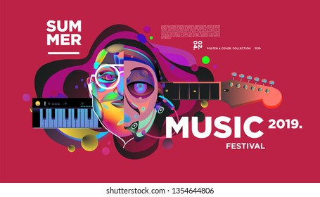 Summer Colorful Art And Music Festival Banner And Cover Template For Event, Magazine, And Web Banner.
