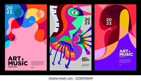 Cartel y plantillas de portada del Festival de Arte y Música Colorido de Verano 2023