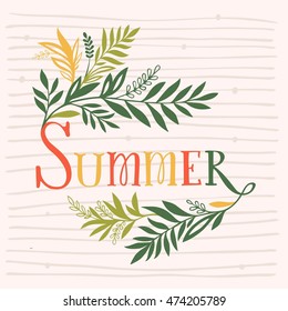 Summer colorful banner with leaves growing from the letters