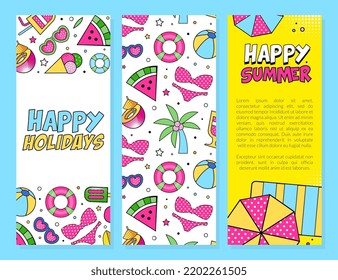 Summer Colorful Design with Bright Beach Objects Vector Template