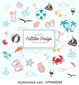 Summer colorful elements pattern. Summer icons. 
