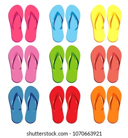 Summer colorful flip flops set. Vector element