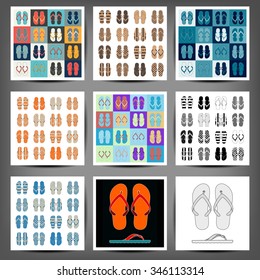 Summer colorful flip flops set. Vector illustration. 10 eps