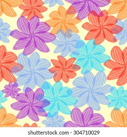 Summer colorful flowers in seamless background. Cheerful decorative abstract tile or wallpaper. EPS10 vector