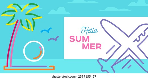 Summer Colorful Geometric Background, poster, banner, card. Summer time fun concept design promotion template.