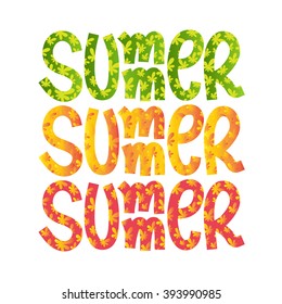 Summer. Colorful hand drawn title. Vector colorful illustration in flat style