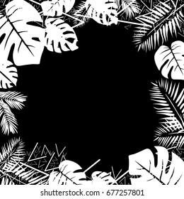 Summer colorful hawaiian pattern with tropical plants and hibiscus flowers, vector illustration