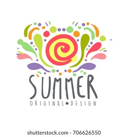 Summer colorful logo template original design, hand drawn vector Illustration