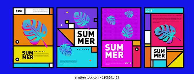 Summer colorful poster design template. Set of summer sale background and illustration. Minimalist design style for summer event poster and banner in eps10.
