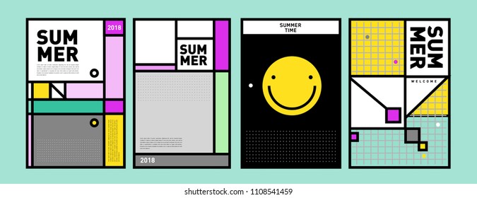 Summer colorful poster design template. Set of summer sale background and illustration. Minimalist design style for summer event poster and banner in eps10.
