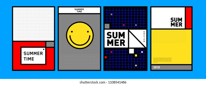Summer colorful poster design template. Set of summer sale background and illustration. Minimalist design style for summer event poster and banner in eps10.
