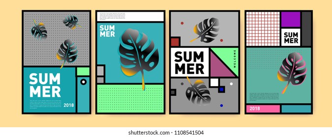 Summer colorful poster design template. Set of summer sale background and illustration. Minimalist design style for summer event poster and banner in eps10.
