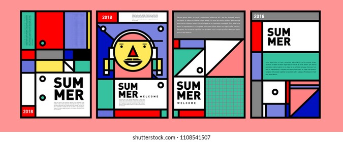 Summer colorful poster design template. Set of summer sale background and illustration. Minimalist design style for summer event poster and banner in eps10.
