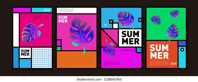Summer colorful poster design template. Set of summer sale background and illustration. Minimalist design style for summer event poster and banner in eps10.

